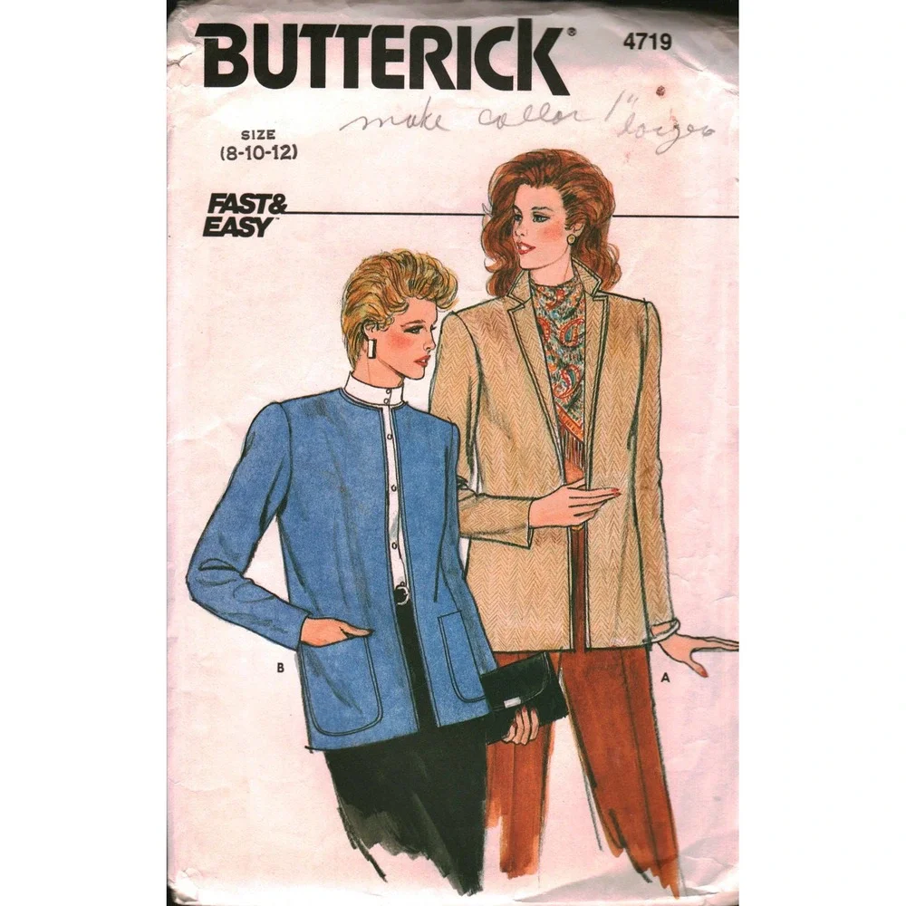 Butterick 4719 Vintage 80s Misses Jacket Sewing‎ Pattern Size 8 10 12 Fast Easy